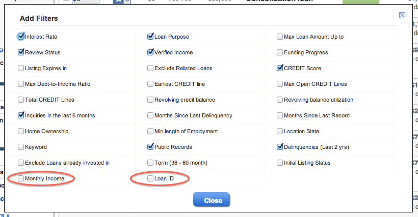 Lending Club adds monthly income filters