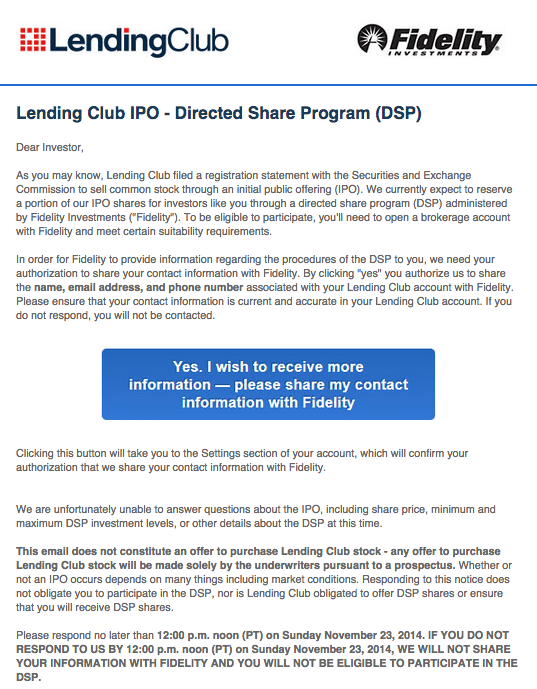 Lending Club IPO Directed Share Program