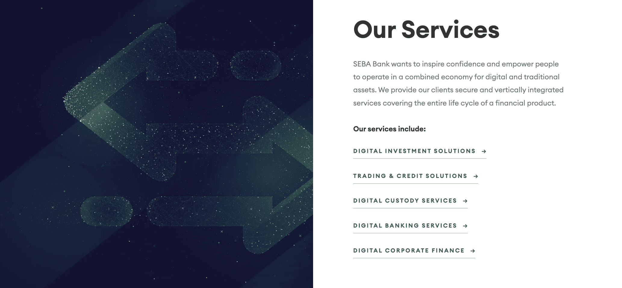 SEBA Bank services webpage