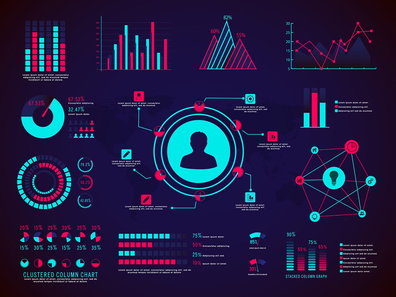 a big set of shiny infographic elements including various statistical graphs and chart SBI 300874110